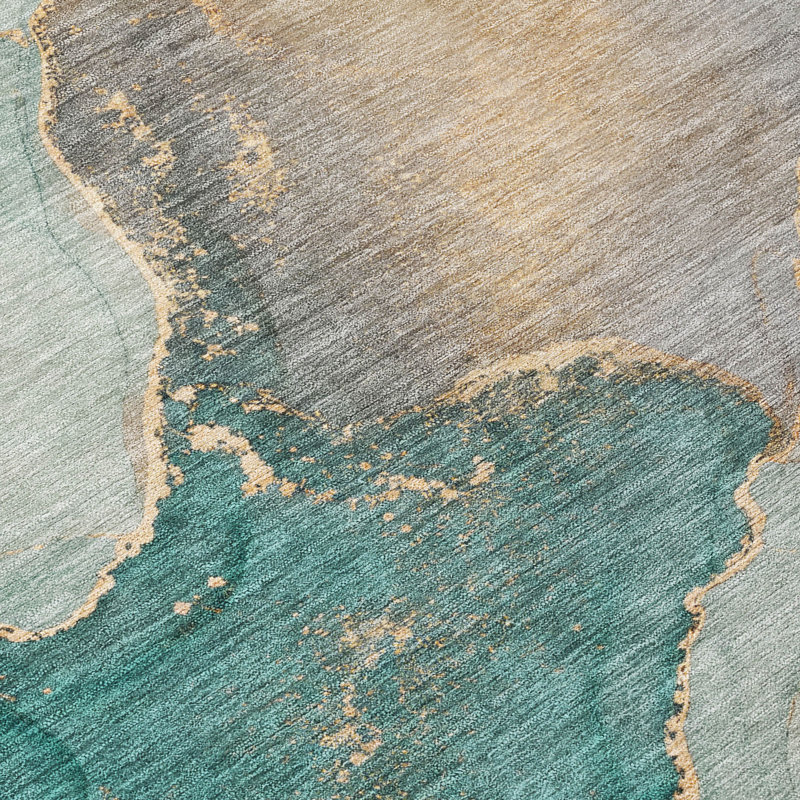 Tapis abstrait Ceajay ACN3084 lavable à la machine pour intérieur/extérieur, Sarcelle, 9 pi x 12 pi