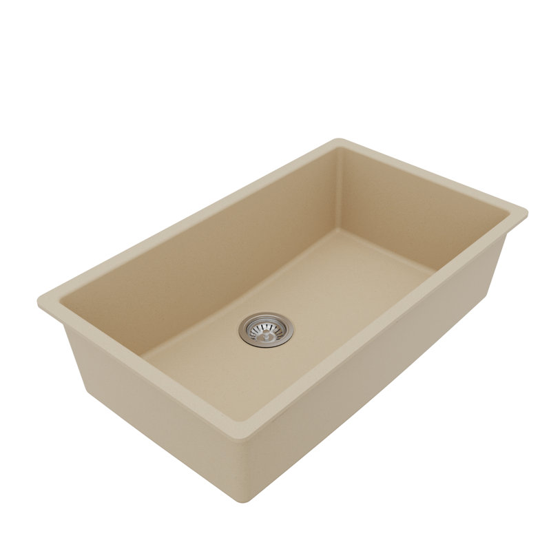 Karran Quartz 32-1/4'' X 19-1/4'' Large Single Bowl Undermount Kitchen Sink Kit, Bisque