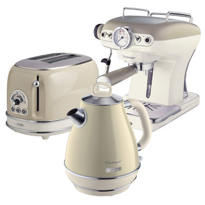 Ariete Vintage 1.7L Kettle with 2 Slice Toaster and 15 Bar Pump Espresso Coffee Machine Set