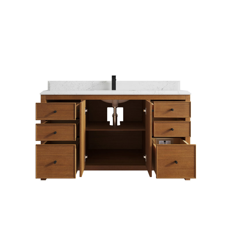 Meuble-lavabo simple 60 po avec plateau Chicago Teak