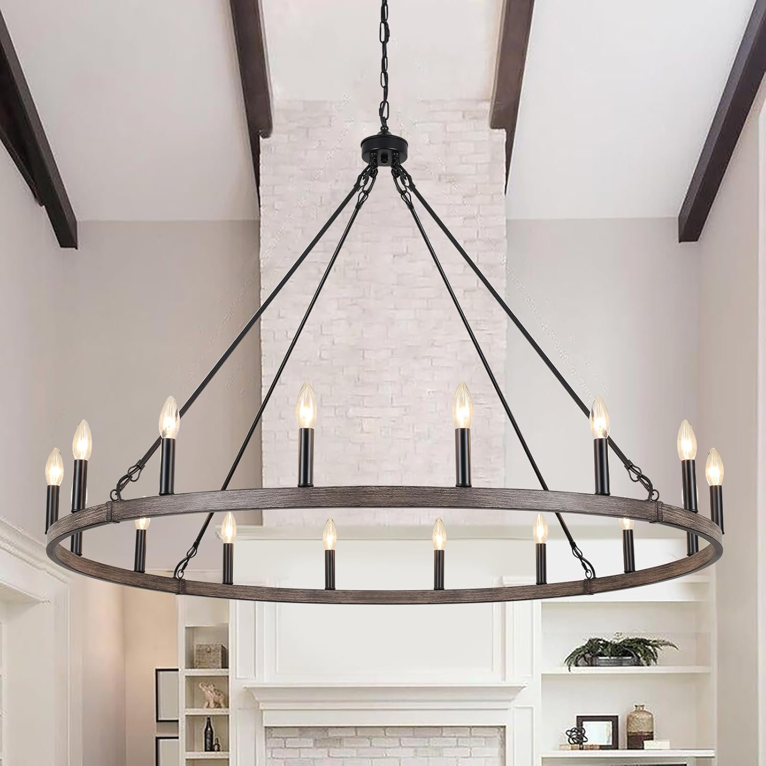 Lustre En Métal 39 Pouces 12 Lumières Rustique Roue De Chariot Lustre Luminaire Noir Ferme Pendentif éclairage Pour Salle à Manger