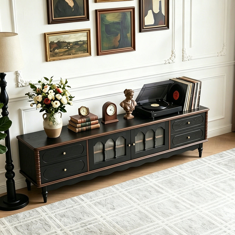 Meuble télé de style rétro français, 22.44"H x 86.61"L x 15.75"W