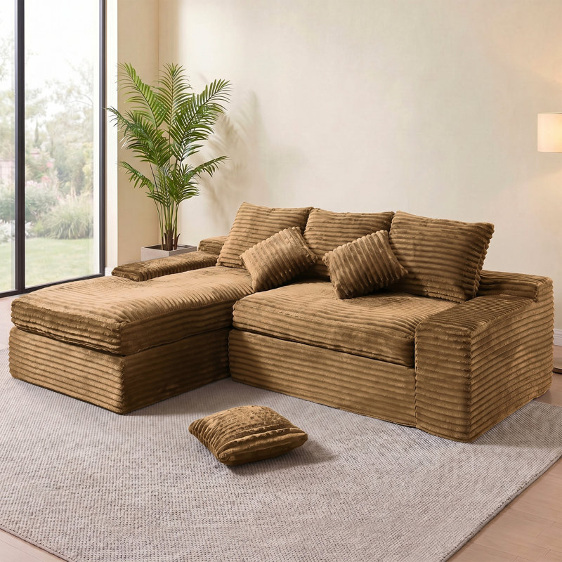 Ensemble de canapé modulaire en forme de L Boneless, 2 pièces sans combinaison ni installation, Brun