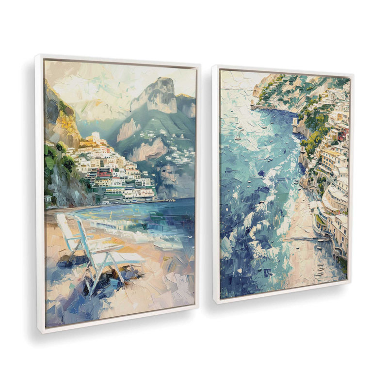 Ensemble de 2 pièces de sérénade sur toile Positano par Azure Artisanal Studio, Cadre flottant blanc opaque