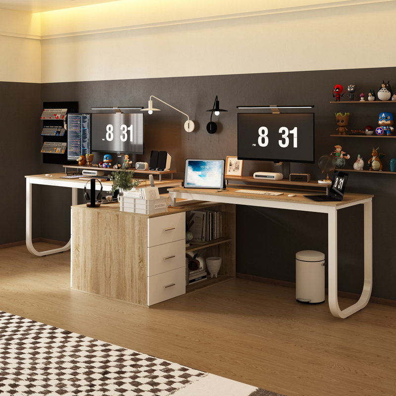 Verlynn Modular L-Shaped Executive Desk , Burlywood/White