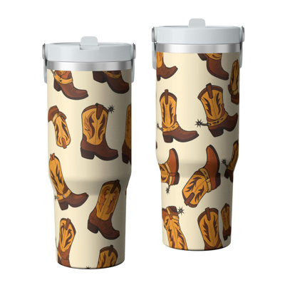 30 oz Tumbler  with Lid and handle  Stainless steel  Insulated tumblers  Cute water bottle with Flip(cowboy boots)