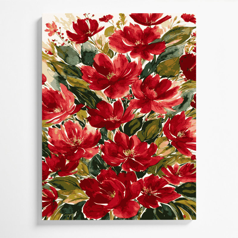 "Watercolor Floral", art mural sur toile rouge 30, H 20 po x l 24 po