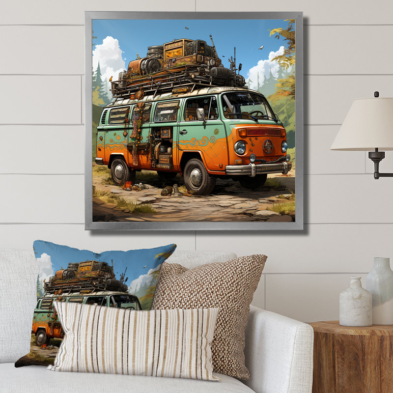 Explorers Haven Camping Van Adventure - Art mural de voyage en camping, H 30 po x l 30 po x P 1,5 po, Cadre simple argenté