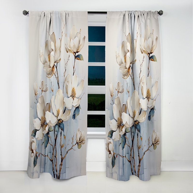Valmy - Magnolias Floral Blackout Curtain - 1 Panels, 52" W x 84" L