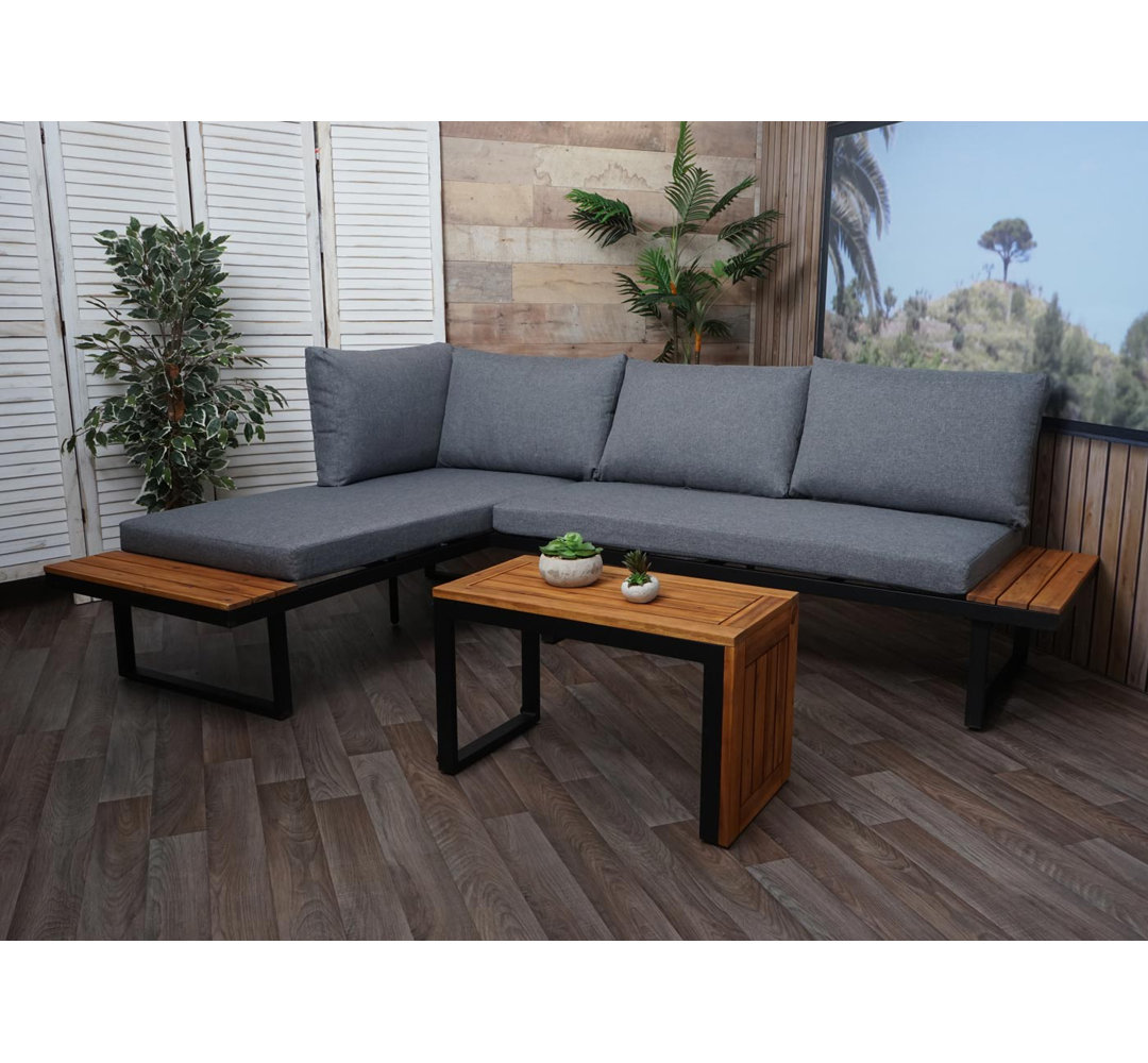 Garten Garnitur MCW-L27, Garnitur Sitzgruppe Lounge-Set Sofa, Spun Poly Alu Akazie Holz FSC-Zertifiziert