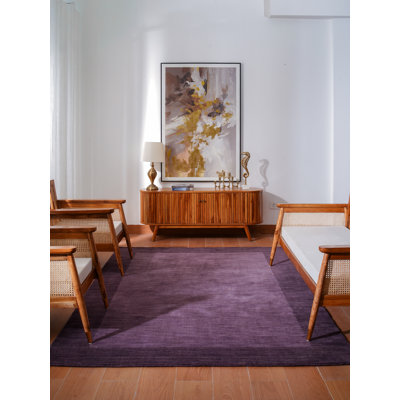 Hand Knotted Loom Wool Eco-Friendly Area Rugs - 10'x13', Rectangle | Purple Color | Contemporary Modern Design | High Pile | Thick Handmade Anti Skid Rugs for Living Room