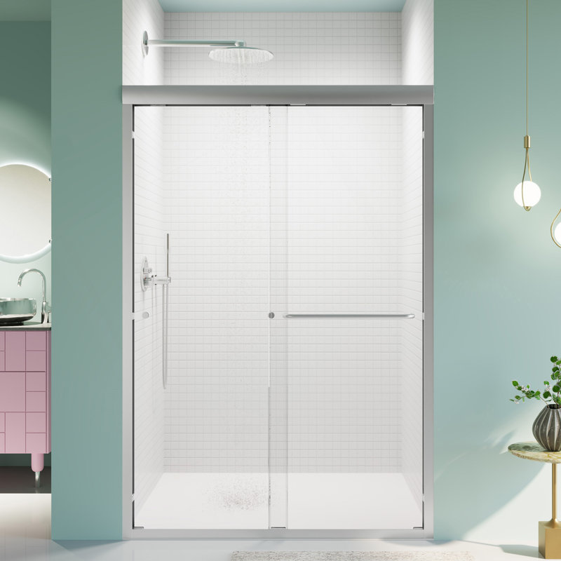 44"-48"W*72" H Semi-Frameless Double Sliding Shower Door, Bypass Shower Door, 1/4" (6Mm) Thick SGCC Tempered Glass Door