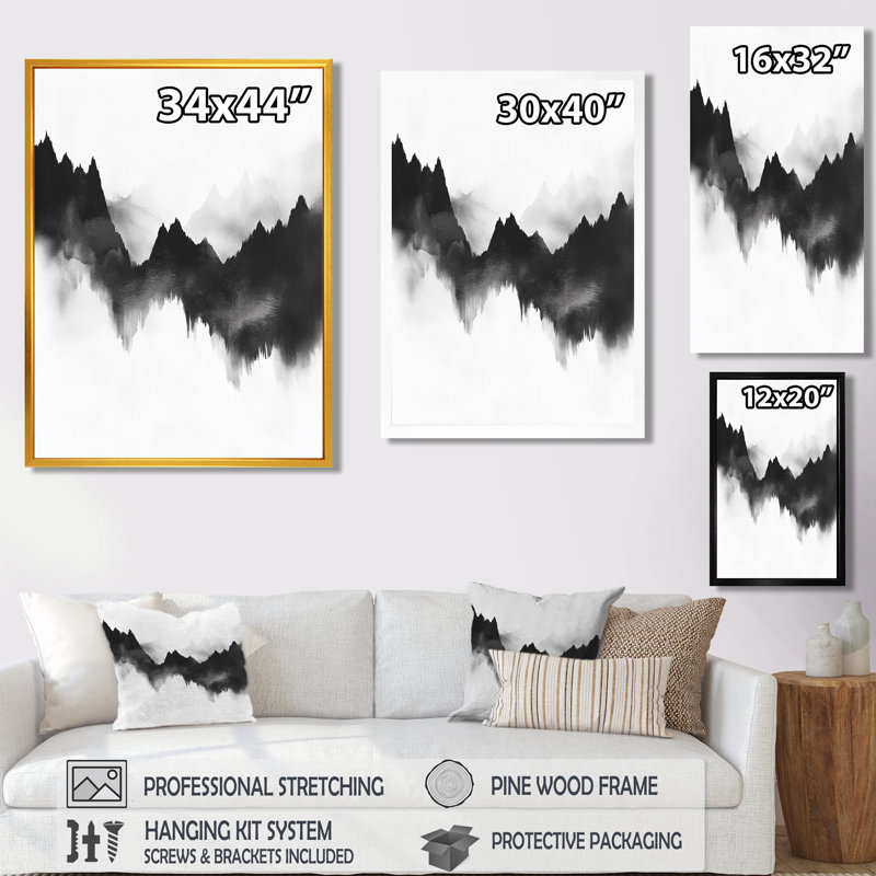 Pics abstraits monochromes en noir et blanc I - Paysages - Tableau encadré, H 32 po x l 24 po, Natural Picture Framed