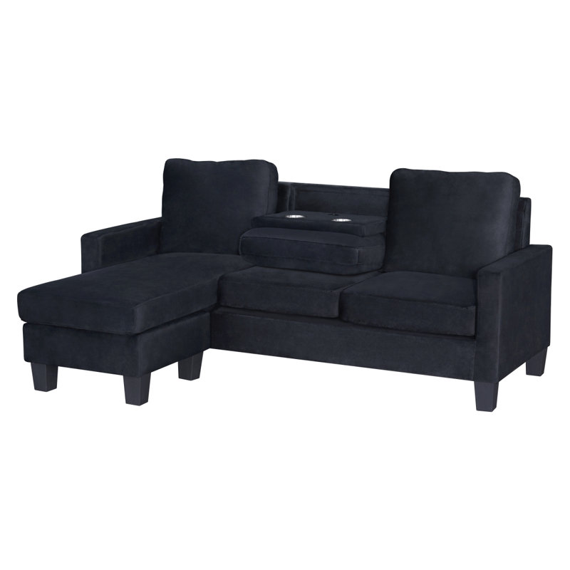 Ayla Black Velvet SECTIONAL W/ DROP DOWN TABLE & USB