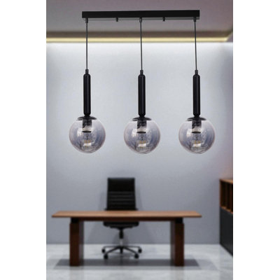 Elegant Adjustable Chandelier, Metal Body & Glass Cap, Ø5.9 x 5.9 inches | Total Height: 31.5 inches | Base Plate Size: 21.7 x 2.4 x 1.2 inches | Compatible with 3 x E27 Max 40W Bulbs | Stylish Grey & Black Design for Modern Spaces