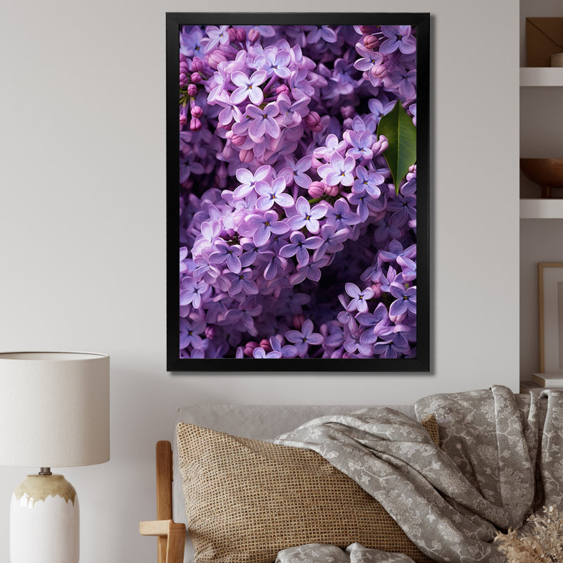 Fleurs mauves lilas mauves sur toile, H 40 po x l 30 po x P 1,5 po, Cadre photo noir
