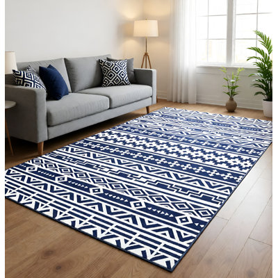 Geometric Style Reversible Outdoor Rug, Waterproof Plastic Straw with Carry Bag