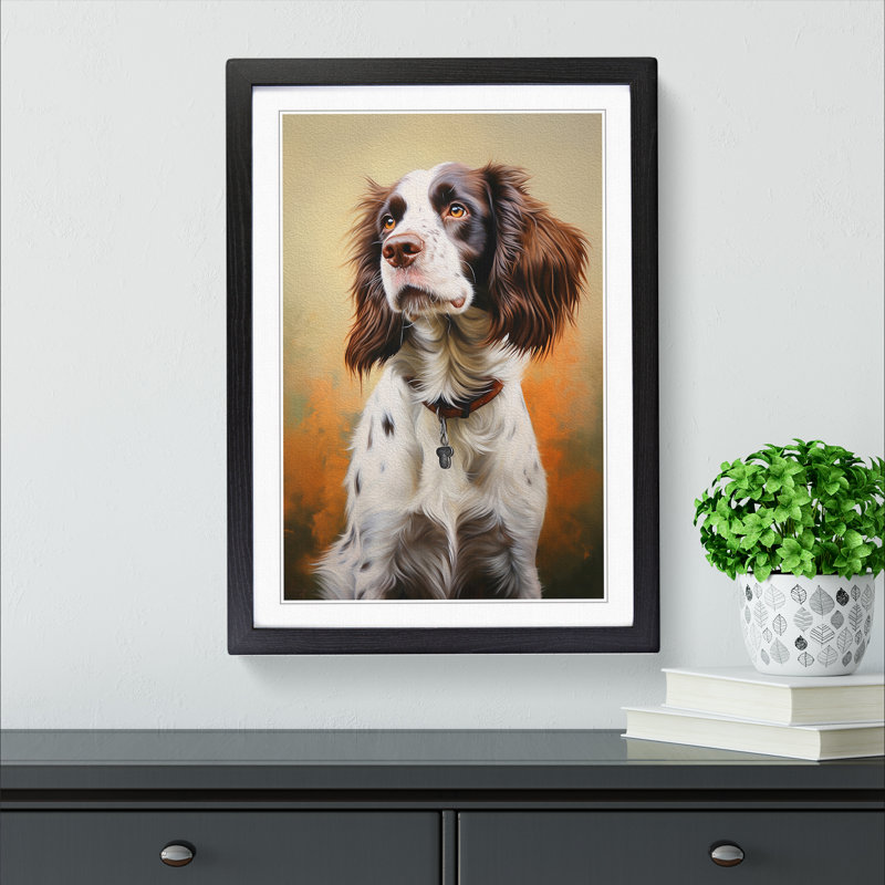 English Springer Spaniel Realism - Single Picture Frame Print on Wood, 46cm H x 34cm W x 2cm D, Black