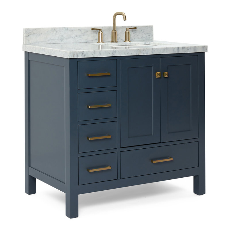 Ensemble de meuble-lavabo simple 37 po Cambridge, Bleu minuit, Marbre de Carrare