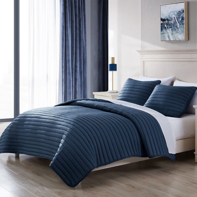  Microfiber Comforter Set, Full/Double Comforter + 2 Shams, Navy