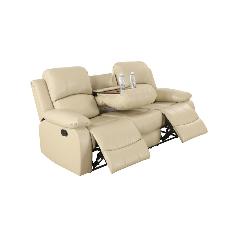 82'' Faux Leather Reclining Sofa, Beige Faux Leather