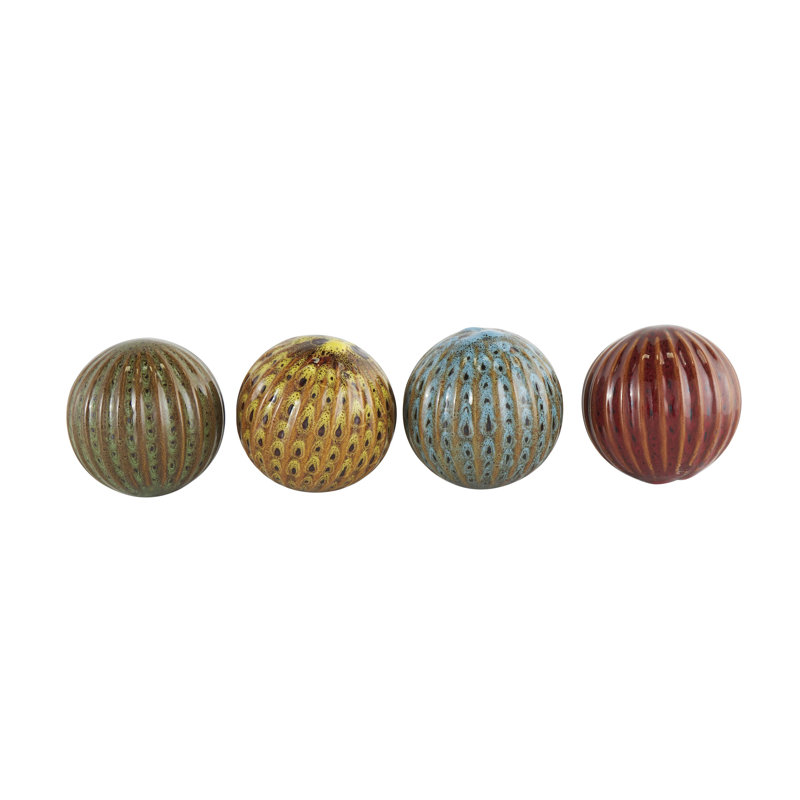 Persephone Cole and Grey Ceramic Spotted Multi Colored Decorative Orbs   