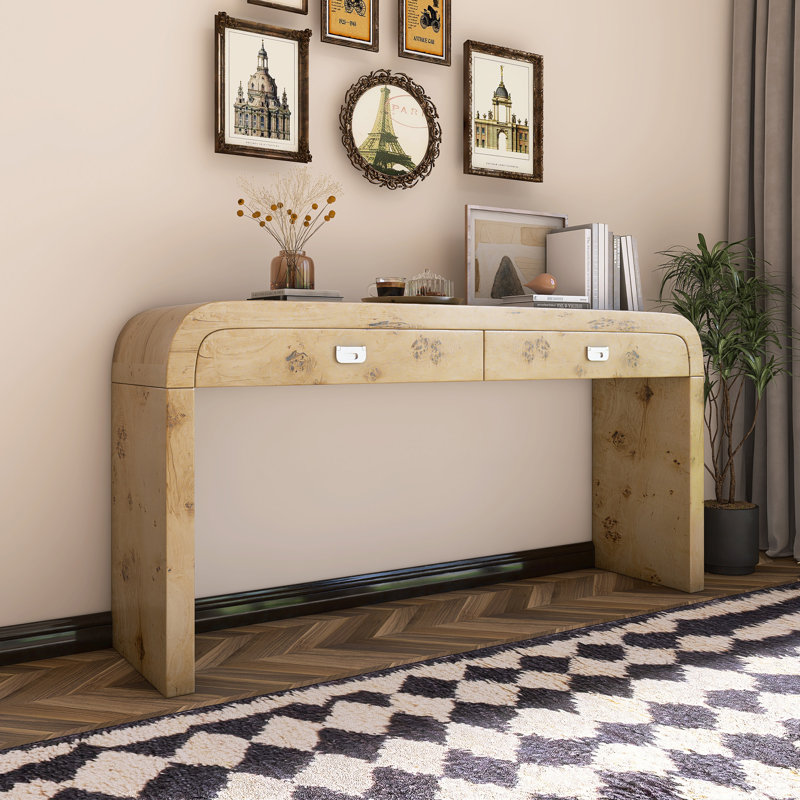 Wooden Entryway Table With Burl Veneer, Natural