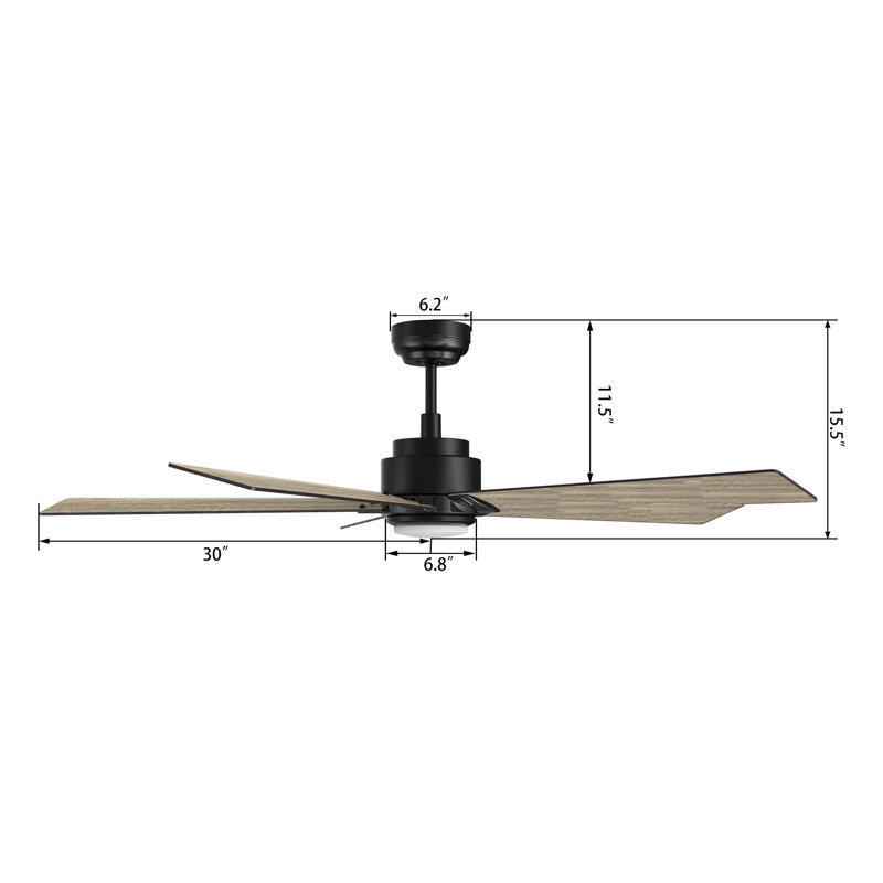60'' Ceiling Fan with LED Lights, Black, Gray Oak