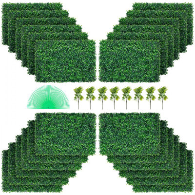 Artificial Boxwood Panel UV 24pcs Boxwood Hedge Wall Panels Artificial Grass Backdrop