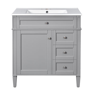Meuble-lavabo moderne de 30 po avec lavabo en céramique, armoire en bois massif avec organisateur de porte et 3 tiroirs (noir / blanc / gris / vert / bleu)