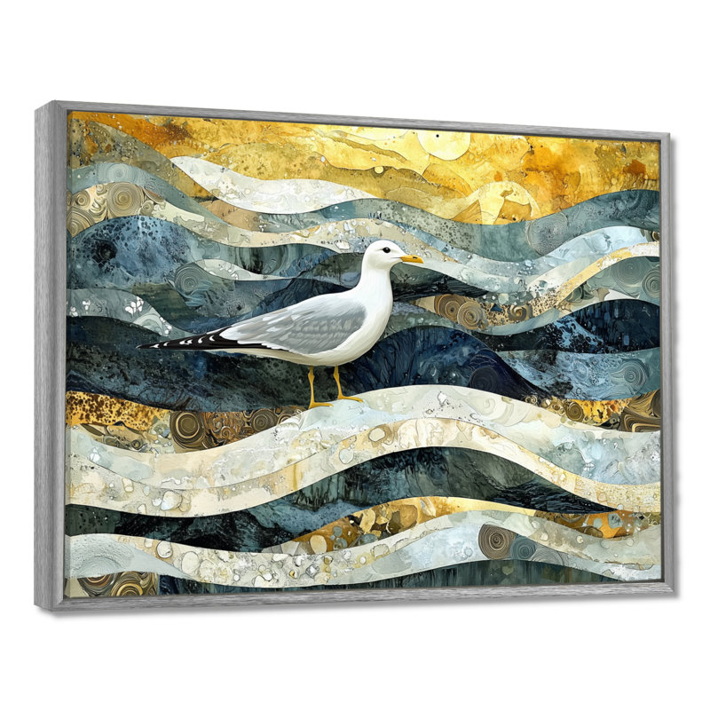 Marbre, mouette, vol de la côte II, impression sur toile encadrée, H 30 po x l 40 po, Reproduction avec cadre flottant