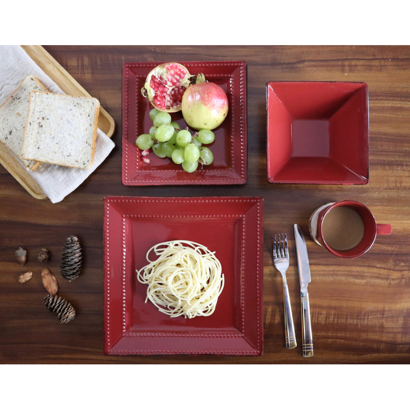 16 Piece Stoneware Dinnerware Set - Service for 4, Red