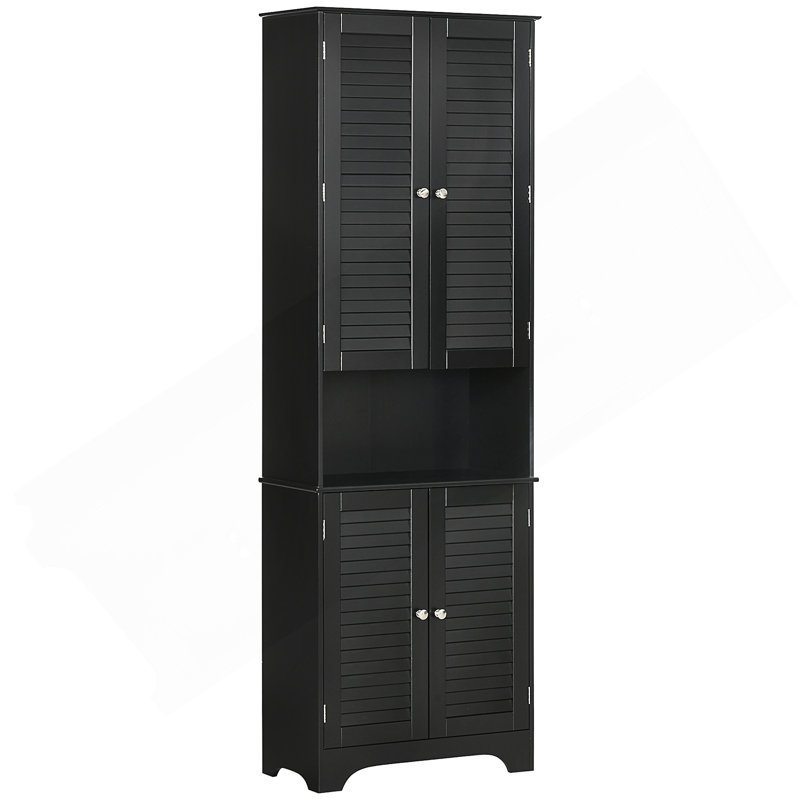 Grande armoire de rangement étroite pour salle de bain avec tablettes et portes réglables, armoire à linge autoportante pour une utilisation efficace de l'espace