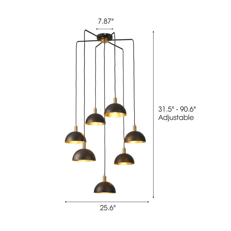Luminaire suspendu de style lustre moderne avec abat-jour en forme de dôme noir 26 lumières 7 po