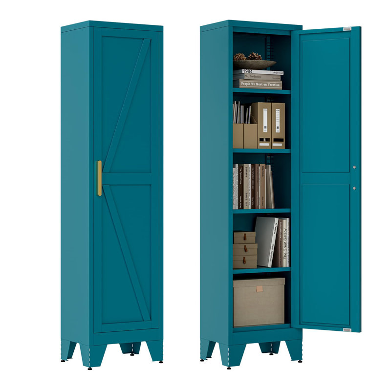 67''Farmhouse Metal Storage Cabinet, Peacock Blue