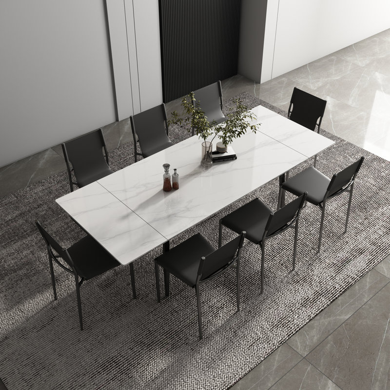 Goras Extendable Stone Top Metal Base Dining Table, White