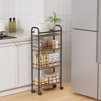 4 Tier Rolling Utility Cart On Wheels, Bathroom Storage,(Black)