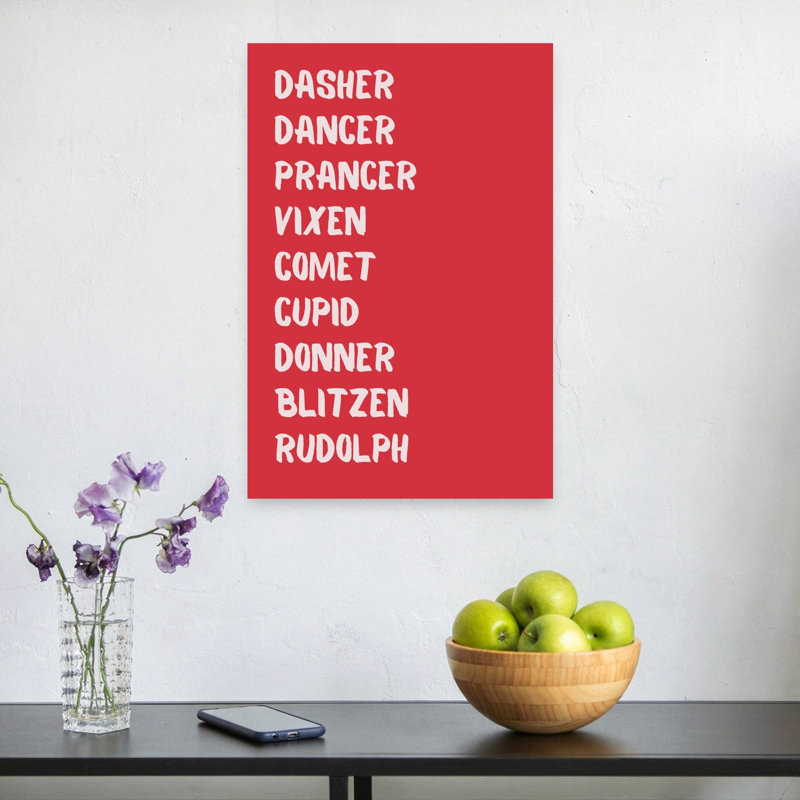 Santa'S Reindeer Names Classic Abstract Winter Wall Art Print 1 Piece Wrapped Canvas Wall Art, 60.96cm H x 40.64cm W