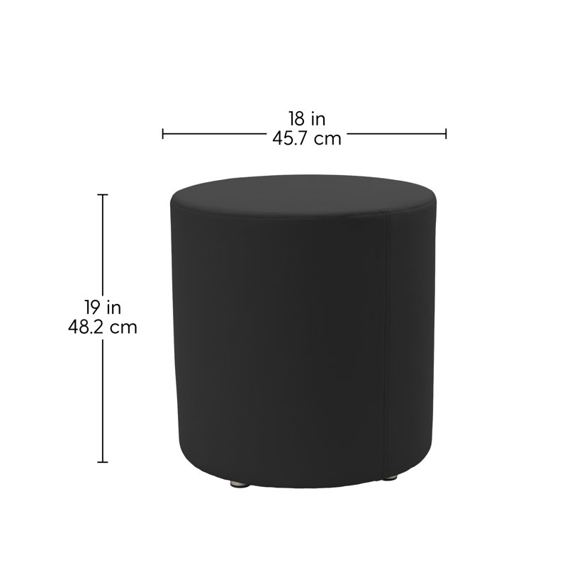 18 inch Round Everyday Vinyl Ottoman, 19 inch Height, Black