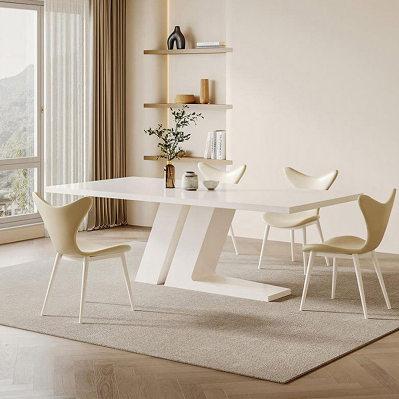 Ensemble de table de salle à manger rectangulaire en pierre frittée blanche pour 4 personnes, 59.06