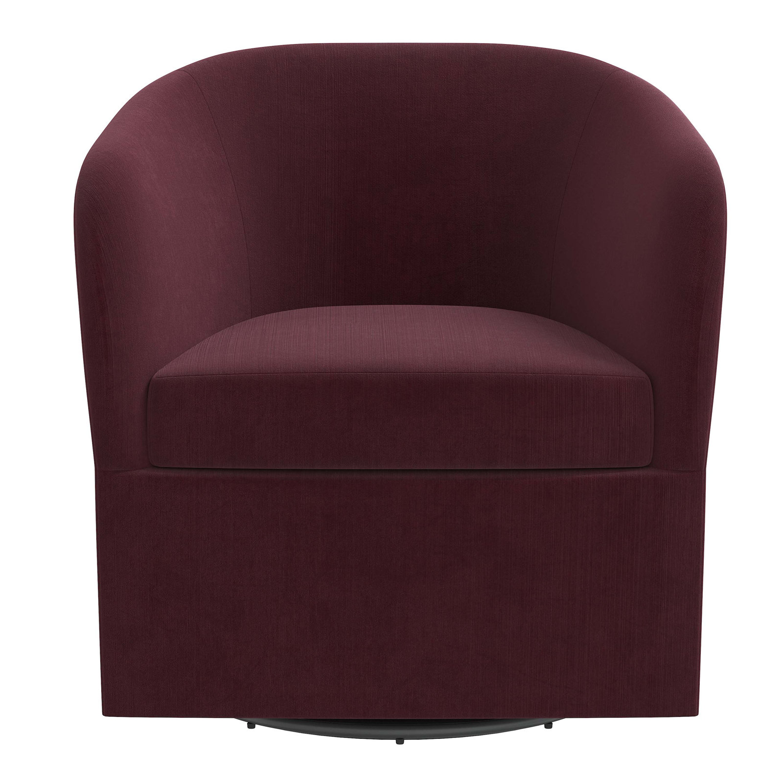 Lesia Upholstered Swivel Barrel Chair, Luxe Raisin Velvet