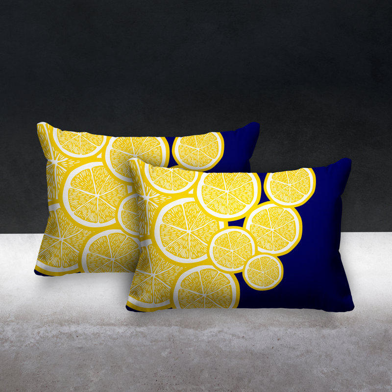 Coussin lombaire intérieur / extérieur jaune citron, Bleu marine