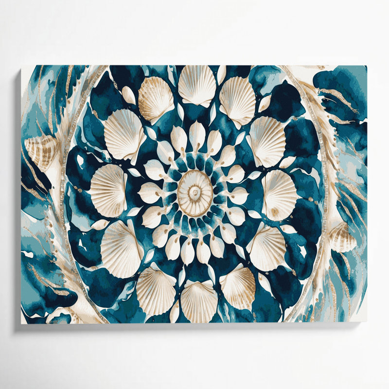 Nautique, coquillages, art mural beige sur toile, H 11 po x l 14 po