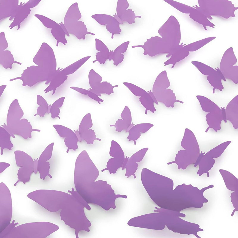 Décoration murale 3D Zulay Home - 24 pièces de décorations de papillons avec 3 tailles différentes, Lavande