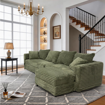 Brinsley 102.4 "  Corduroy 4-Seat Sofa,Comfortable with One Ottomans,Convertible Deep Seat Sofa Lounge Chair，