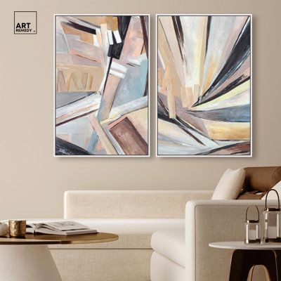 Balancing Lines Duo Canvas Print Gold Boho Wall Decor Set by Art Remedy, Black Frame, 10 x 15