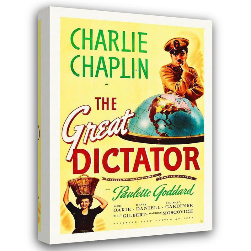 Toile tendue avec châssis Hollywood Gallery, Charlie Chaplin, The Great Dictator, 1940, H 48 po x l 34 po