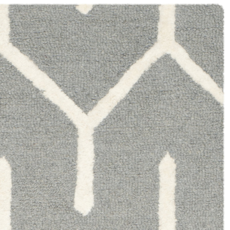 Gray and Ivory Hand-Tufted Wool Geometric 6' x 6' Rug