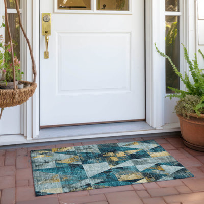 Tapis bleu sarcelle lavable à la machine intérieur / extérieur Xhevrie