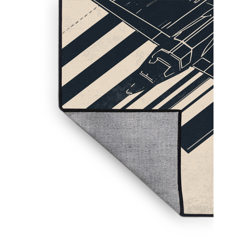 Machine Washable Vehicles And Transportation Starfighter Craft Nautical Striped Rug in Beige – Black Binding, 7x10